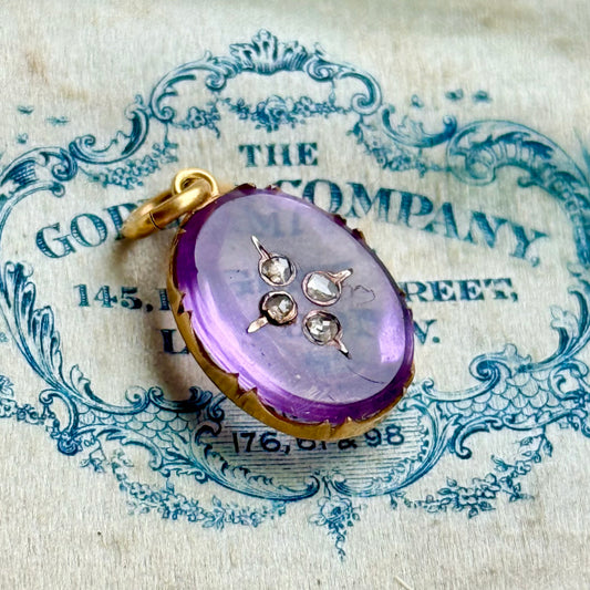 Victorian Amethyst Pendant with Floating Rose Cut Diamonds; Circa 1880