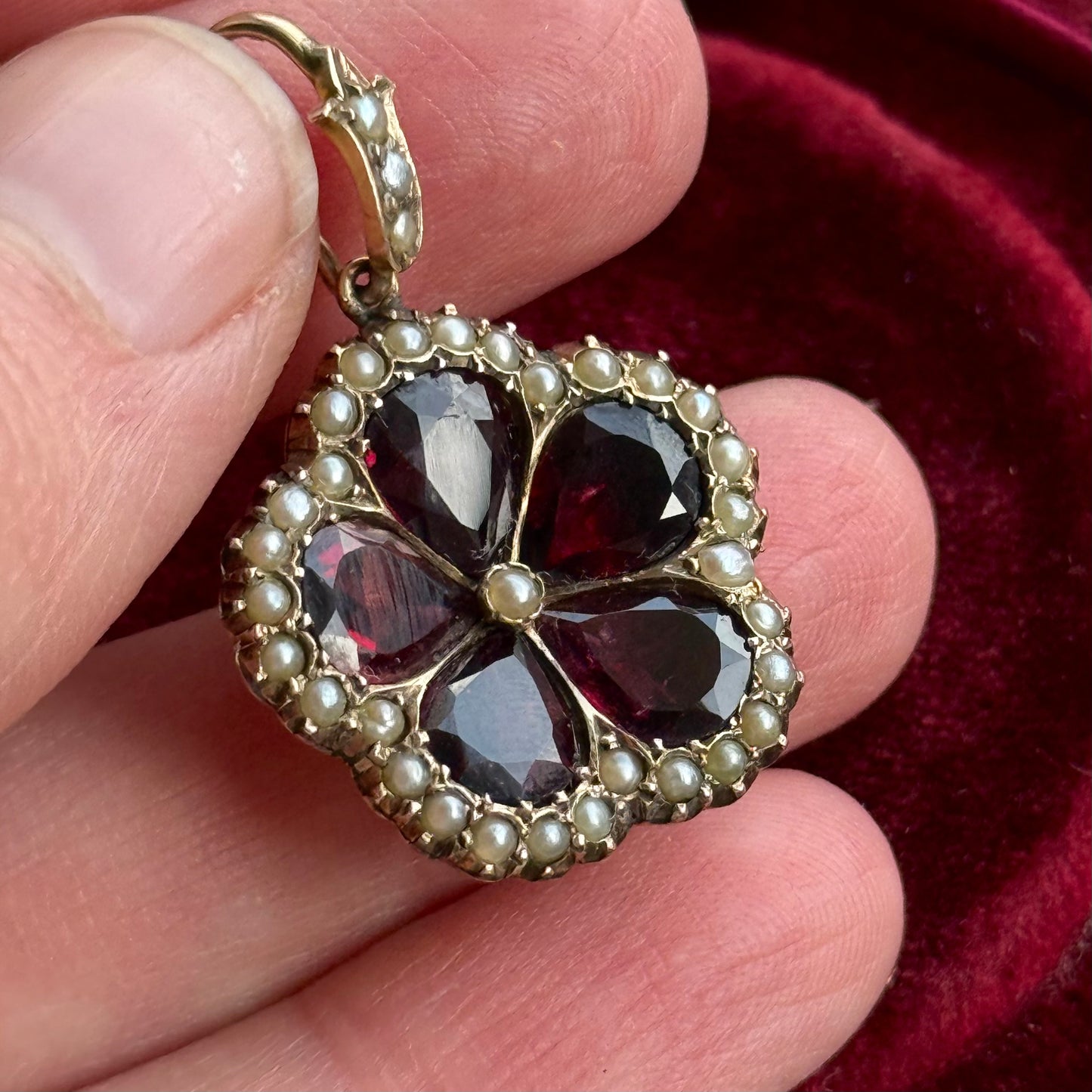 Antique Georgian Garnet Pansy Pendant in 9 Carat Gold