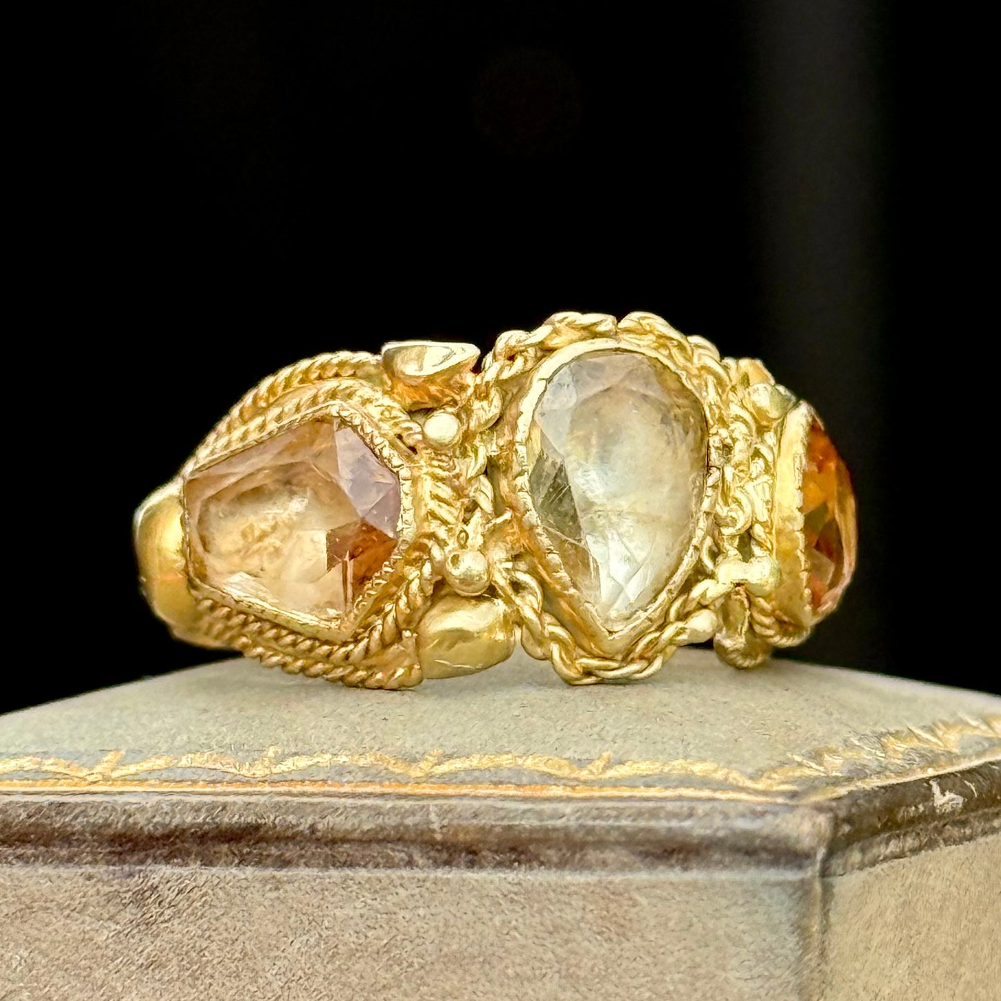 Late Georgian Cannetille Topaz Trilogy Ring; Circa 1820