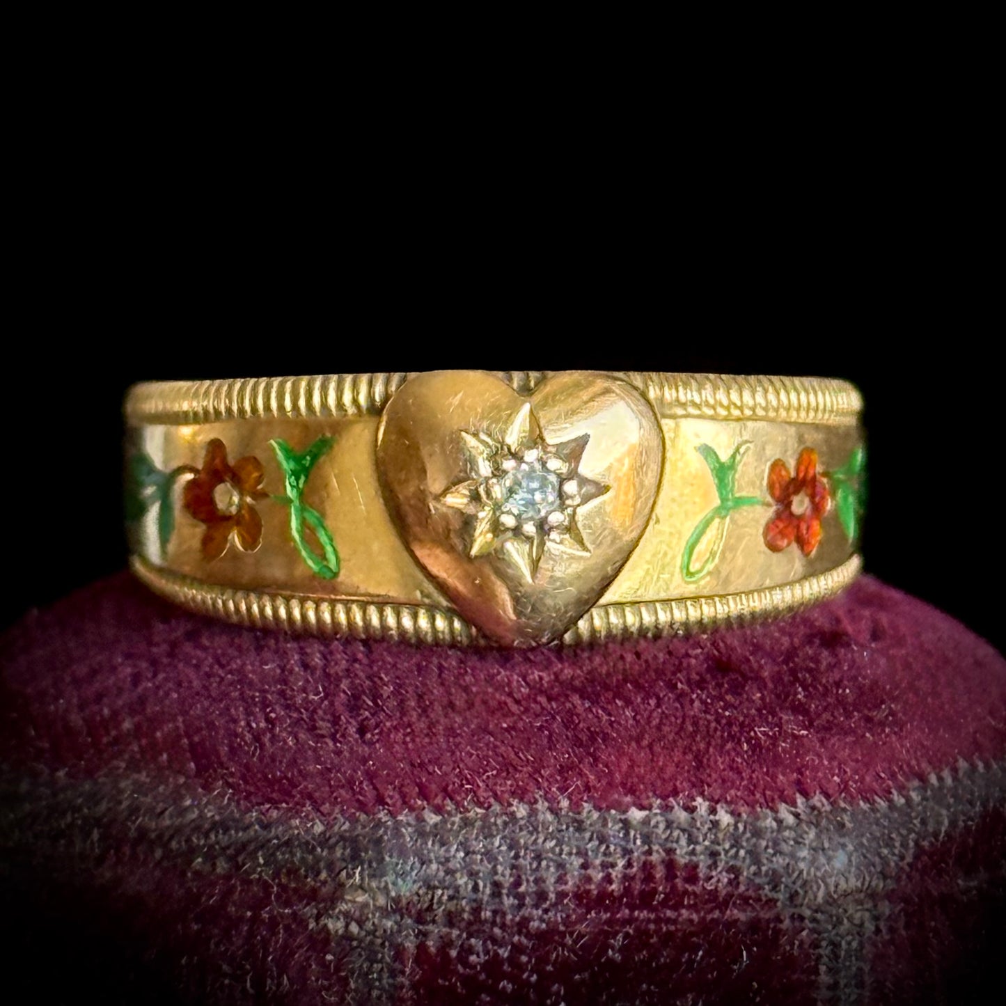 Antique Victorian Diamond & Enamel Ring; Circa 1893
