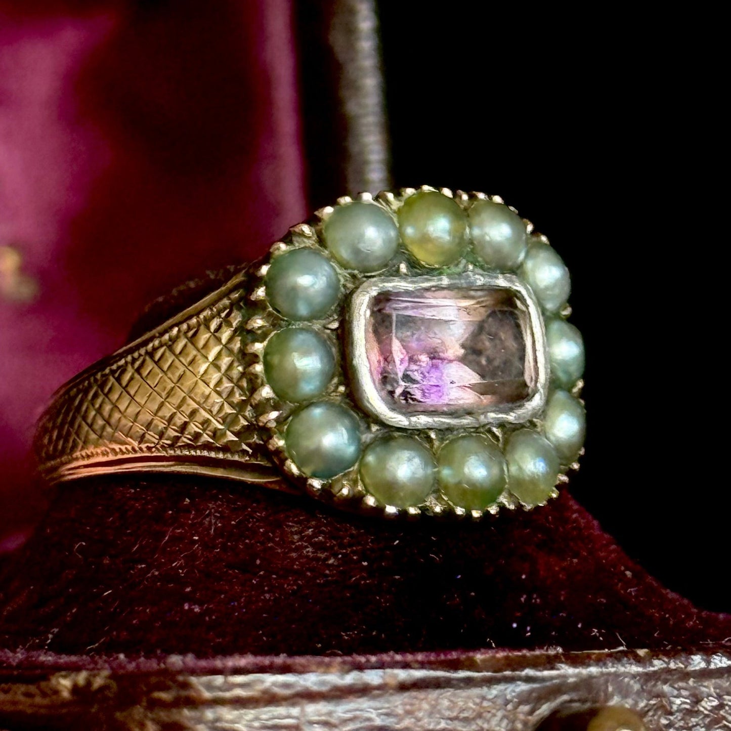 Antique Georgian Amethyst Mourning Ring; Circa 1813