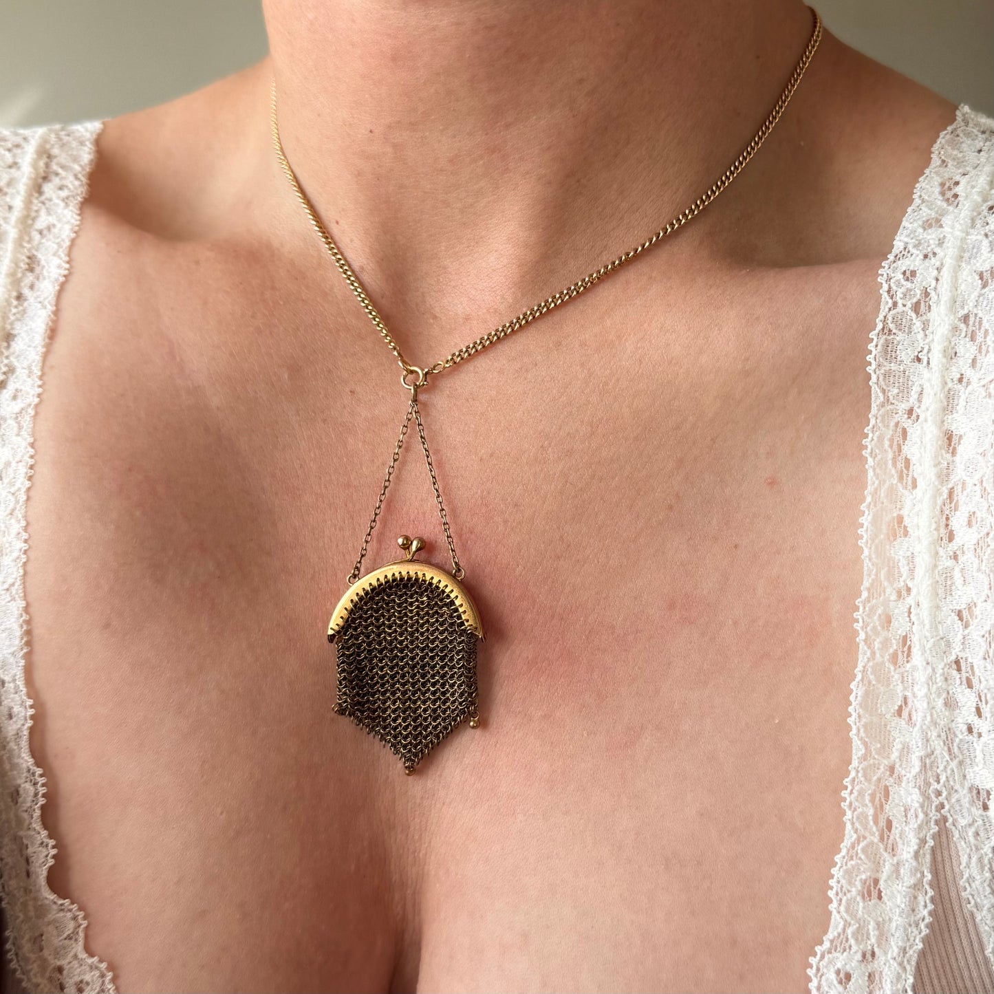 Antique Miniature Woven Mesh Purse Pendant