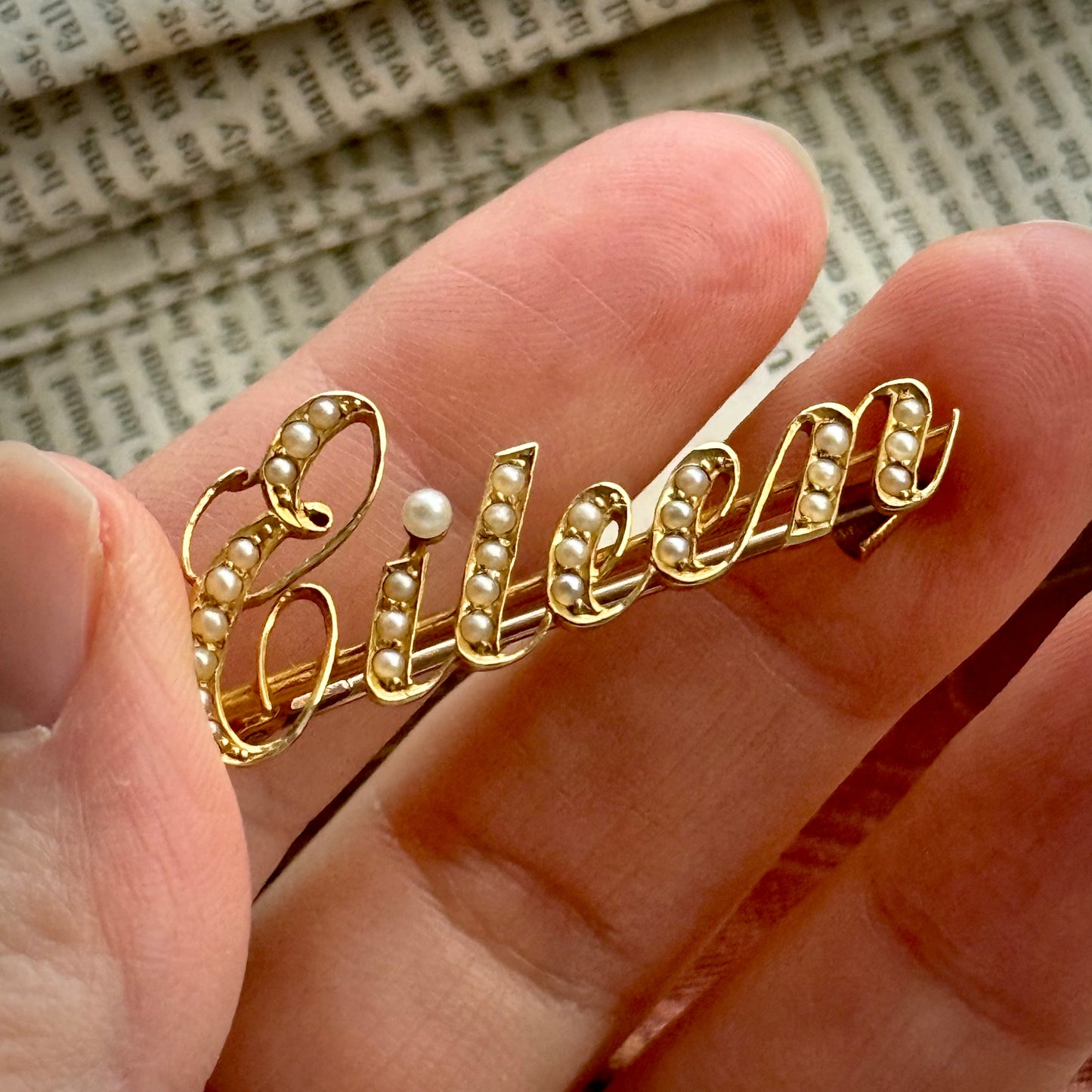 Victorian 'Eileen' Pearl Brooch in 15 Carat Gold; Circa 1899