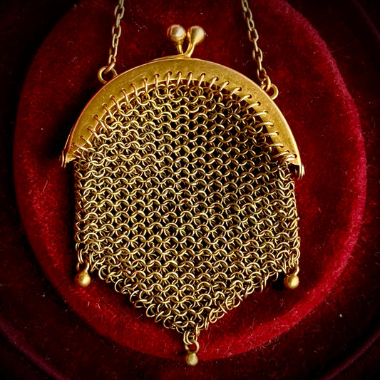 Antique Miniature Woven Mesh Purse Pendant
