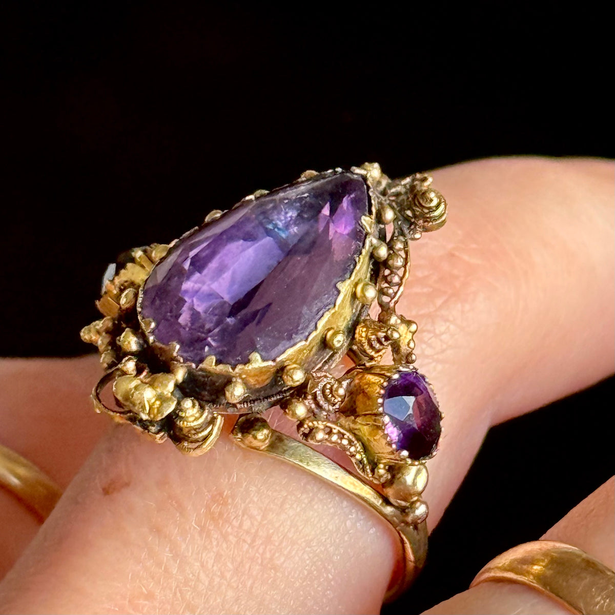 Antique Scottish Foil Back Amethyst Ring in 18 Carat Gold; Circa 1885