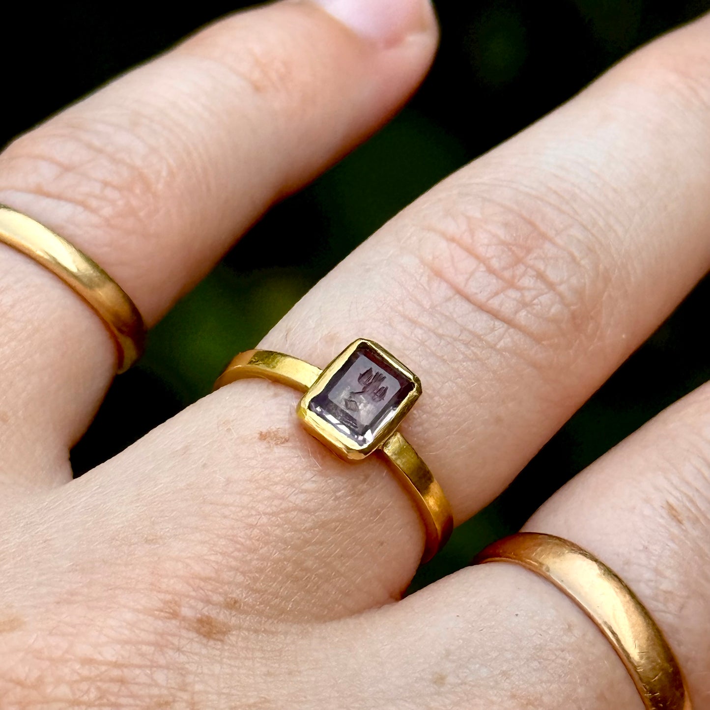 Handmade Amethyst Intaglio Ring in 22 Carat Gold