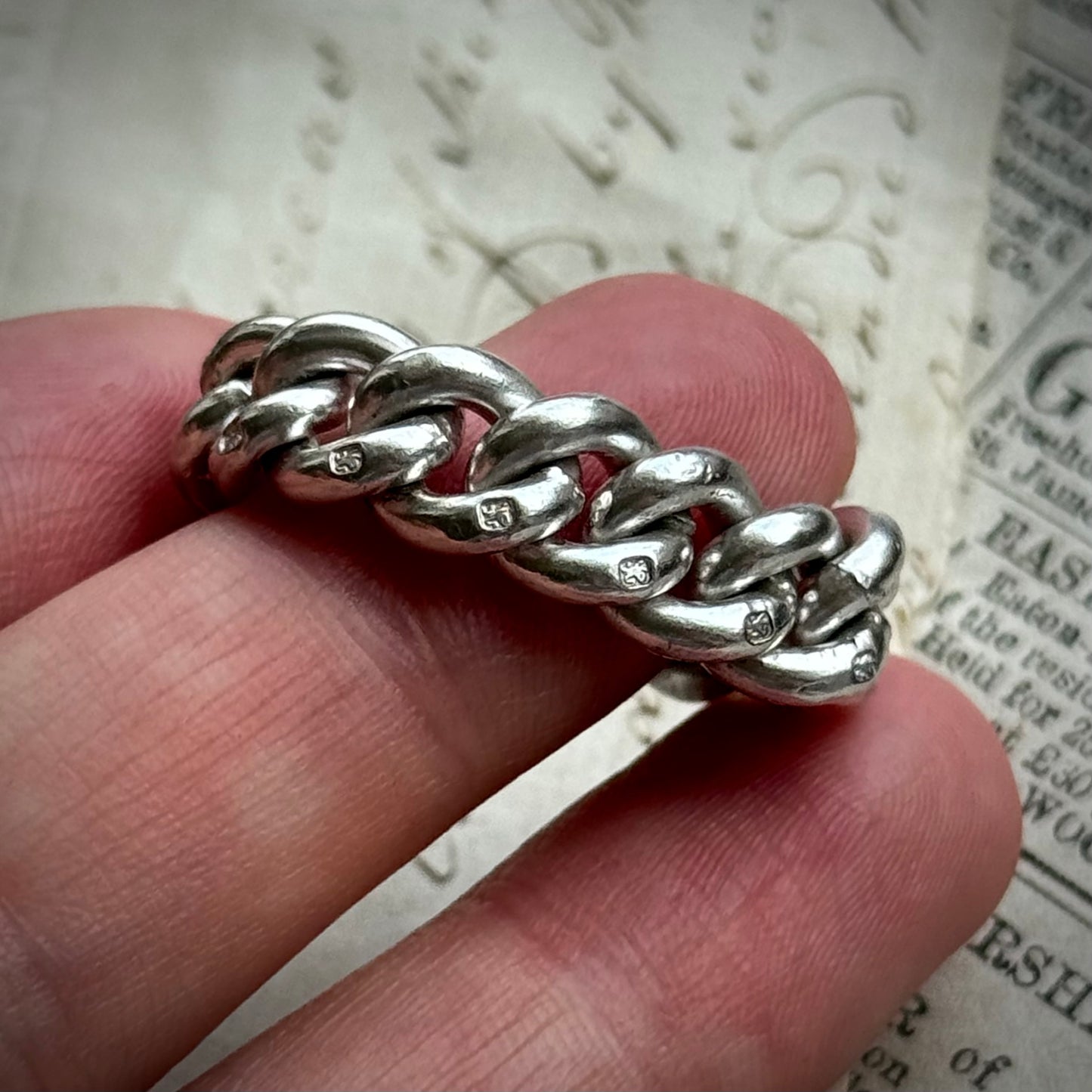 Antique Chunky Curb Chain Ring in Sterling Silver