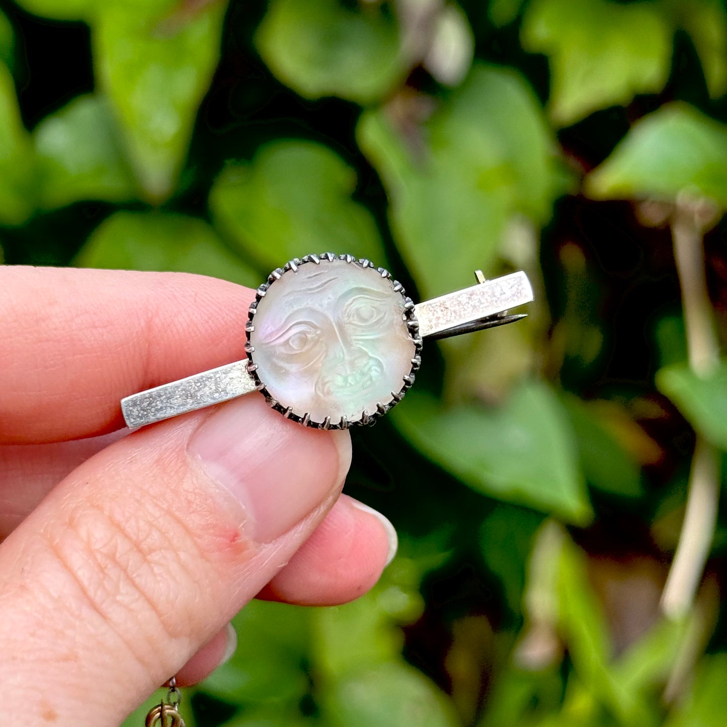 Victorian Man in the Moon Silver Brooch