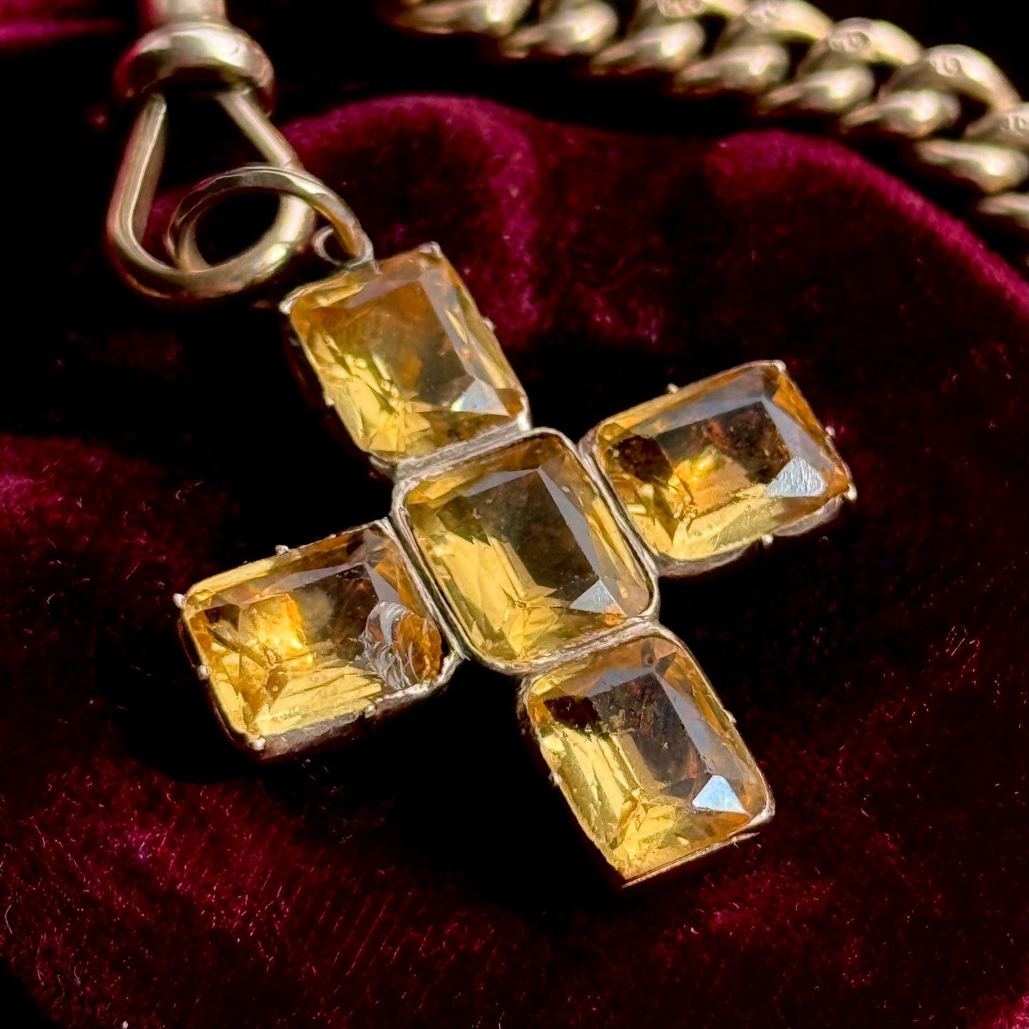 Georgian Foiled Citrine Cross Pendant in 9 Carat Gold; Circa 1820