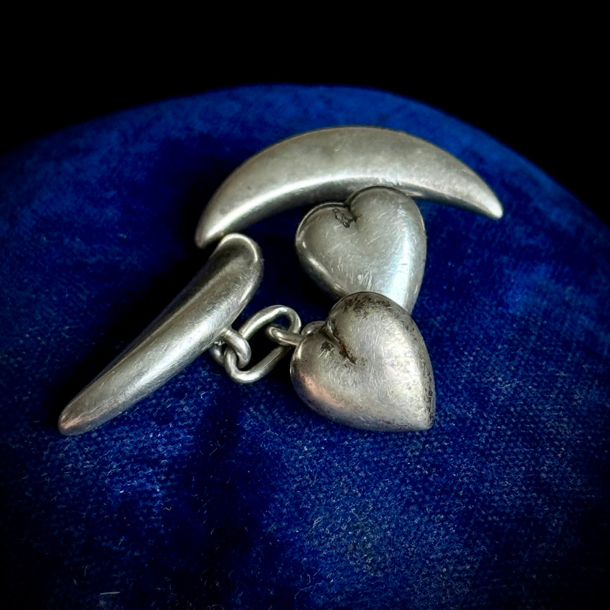 Antique Edwardian Heart & Moon Silver Cufflinks; circa 1904
