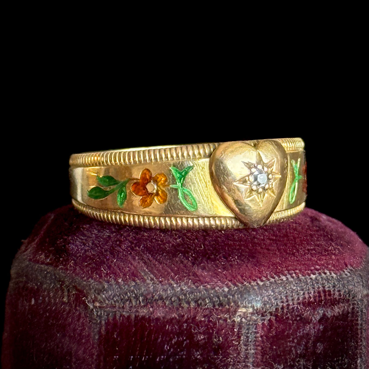 Antique Victorian Diamond & Enamel Ring; Circa 1893