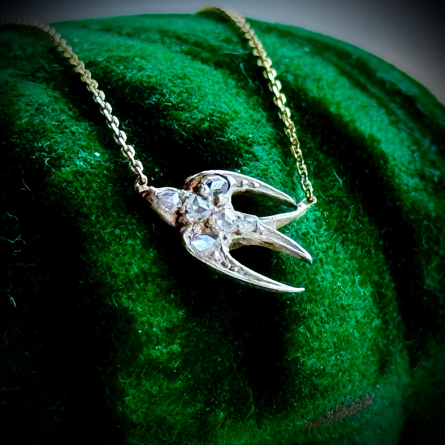 Rose Cut Diamond Swallow Necklace in 9 Carat Gold