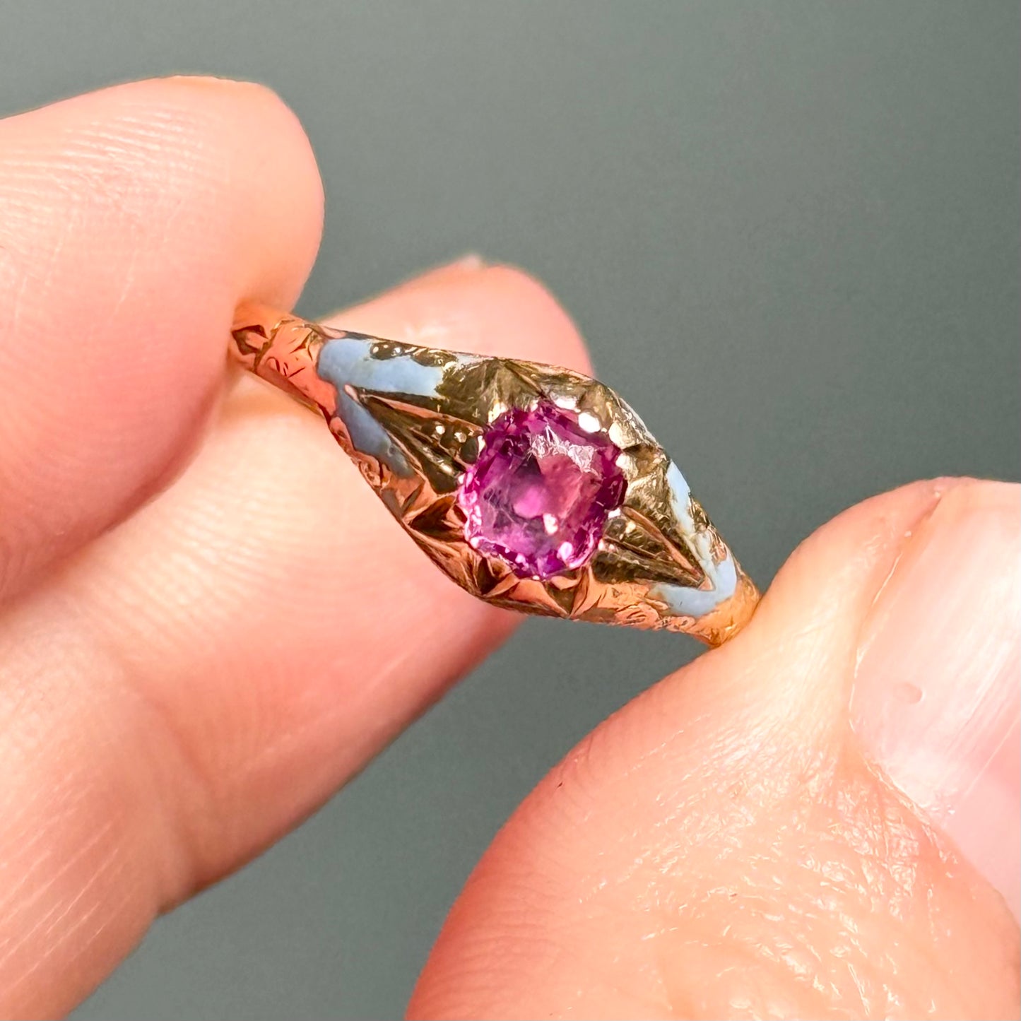 Antique Victorian Pink Sapphire & Enamel Ring