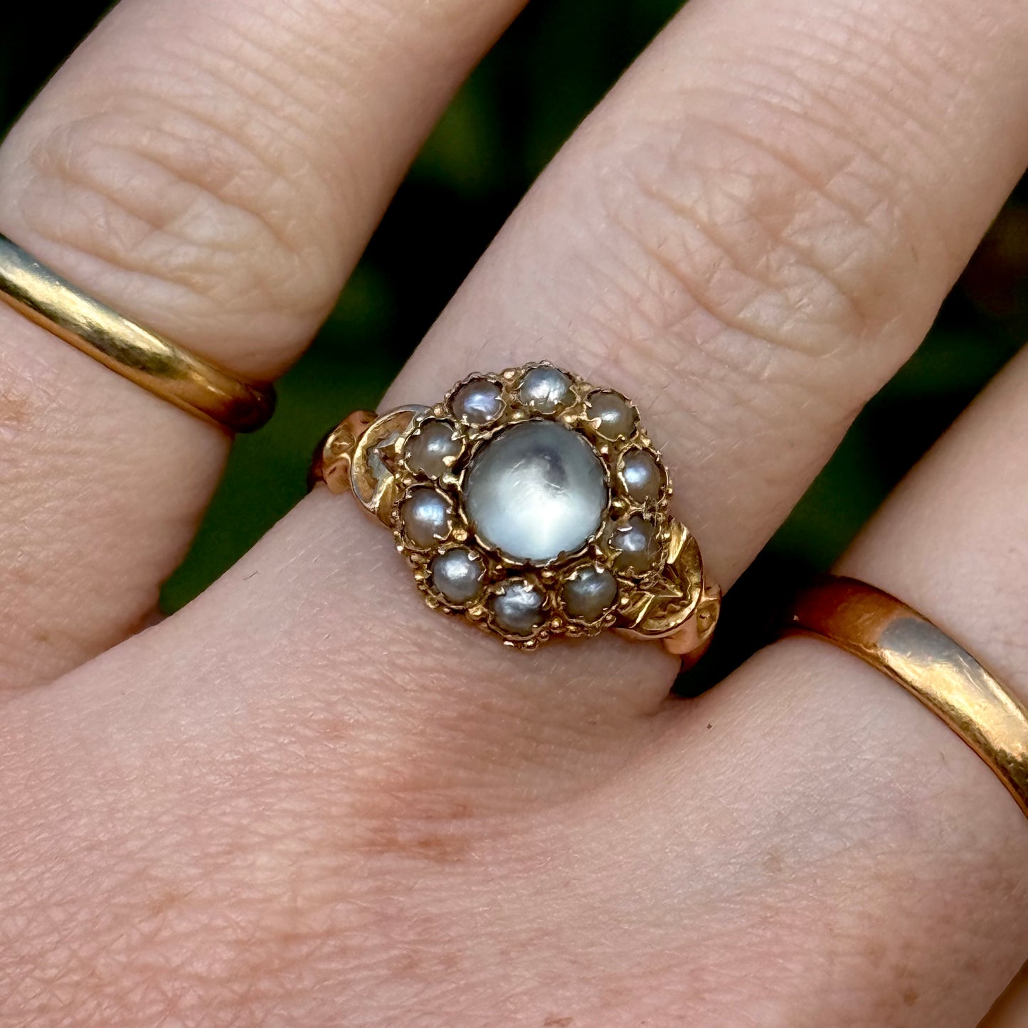 Antique Moonstone & Pearl Ring in 15 Carat Gold