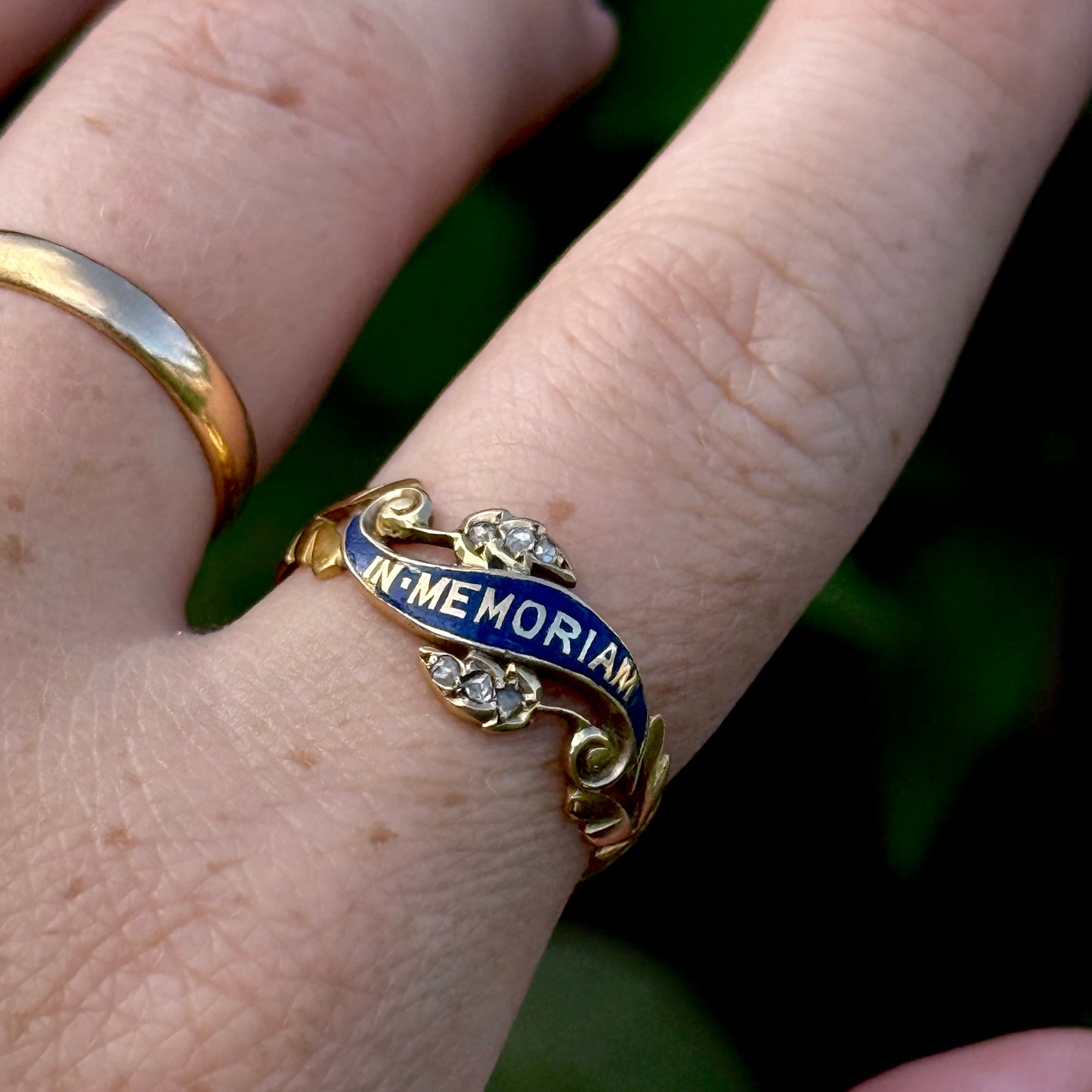 Antique Victorian Enamel & Diamond Mourning Ring
