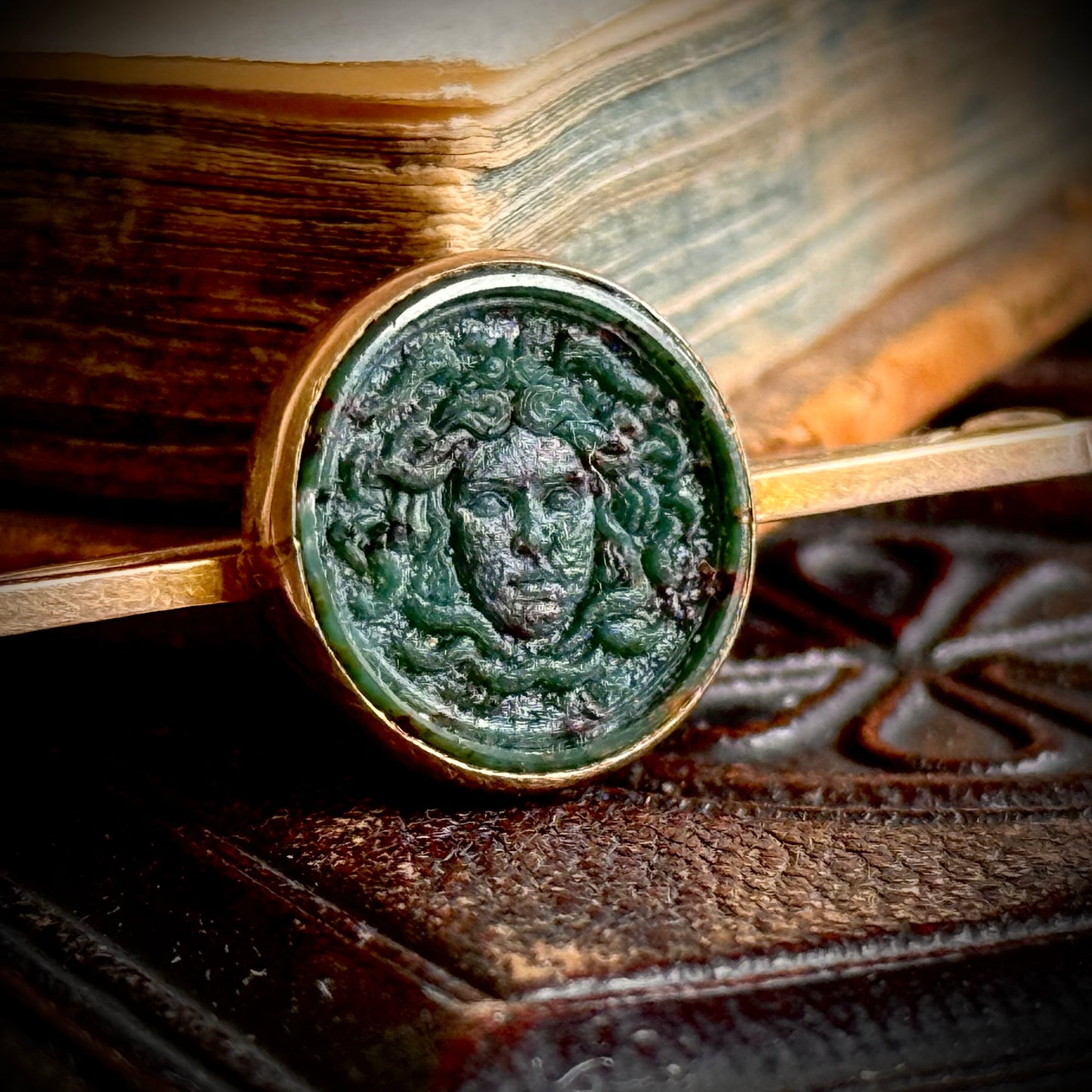 Bloodstone Medusa Bloodstone Bar Brooch in 9 Carat Gold