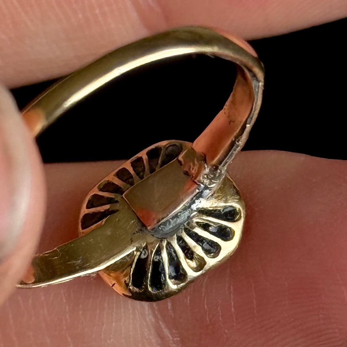 Antique Stuart Crystal & Enamel Ring in 18 Carat Gold; Circa 1690