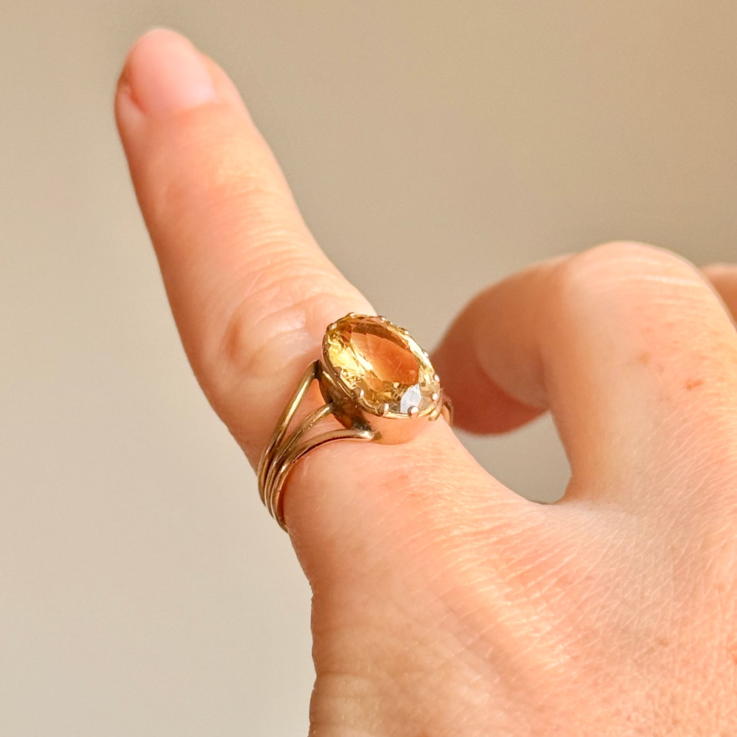 Victorian Oval Citrine Ring in 9 Carat Gold; Circa 1850