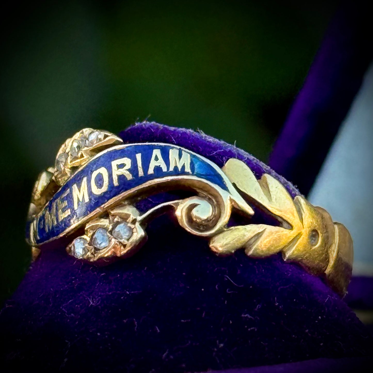 Antique Victorian Enamel & Diamond Mourning Ring