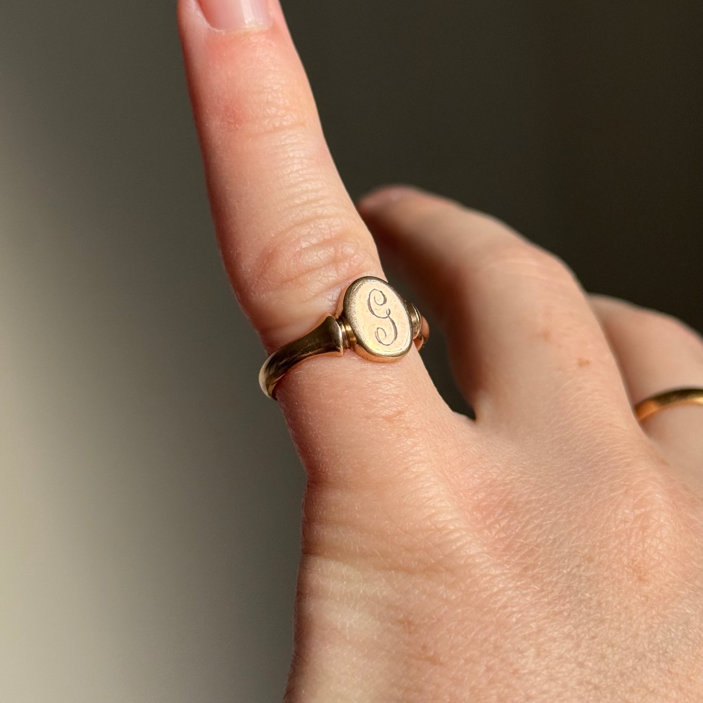Antique 'G' Signet Ring in 9 Carat Rose Gold; Circa 1923