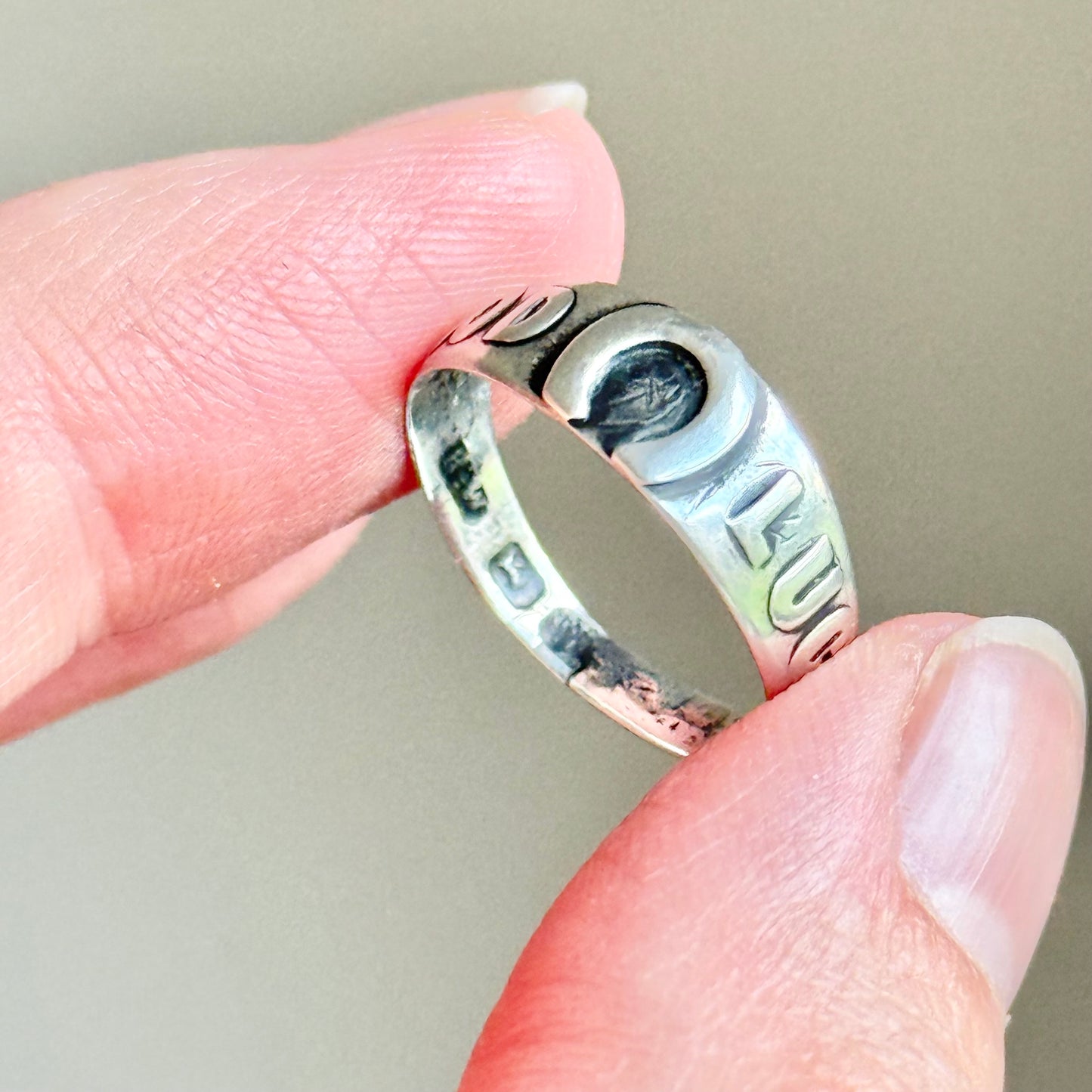 Antique Victorian Good Luck Silver Ring; Circa 1880