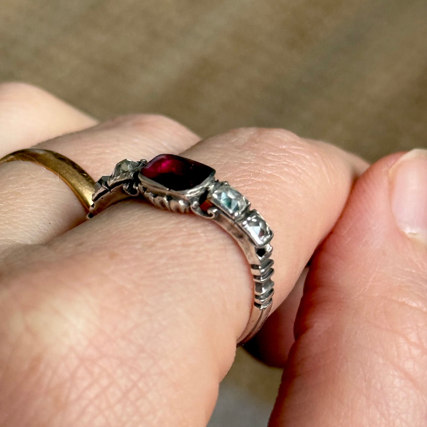 Antique Diamond & Garnet Ring; Circa 1840