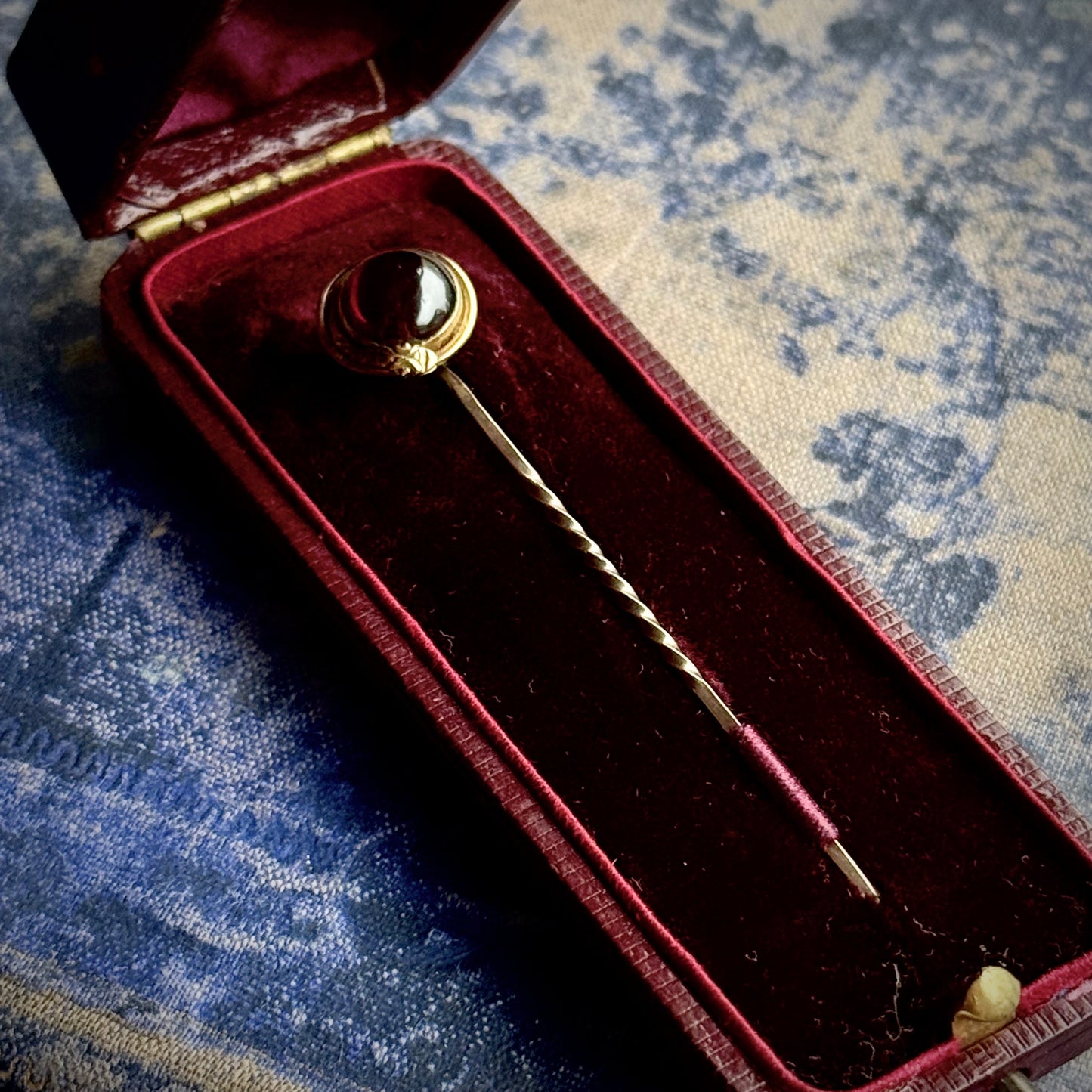 Boxed Antique Victorian Snake Garnet Pin; Circa 1860
