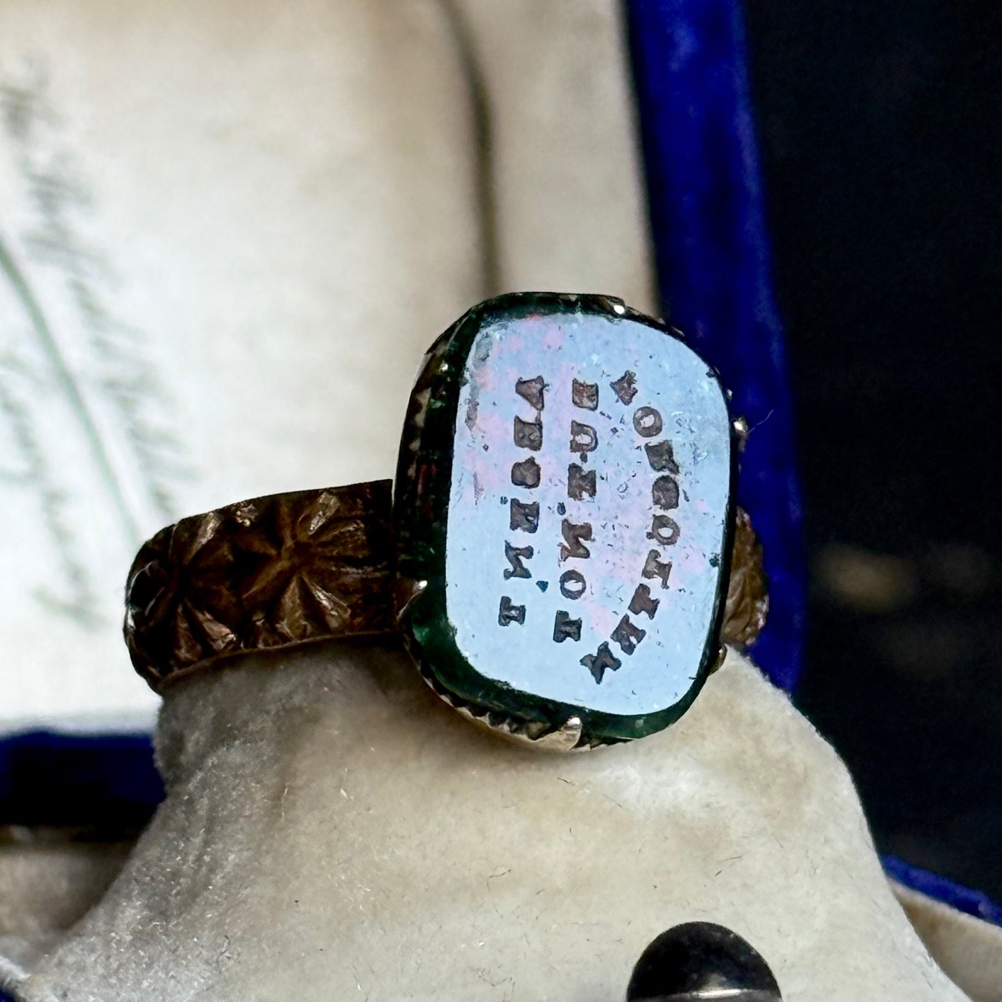 Antique Bloodstone Mourning Ring;Circa 1890