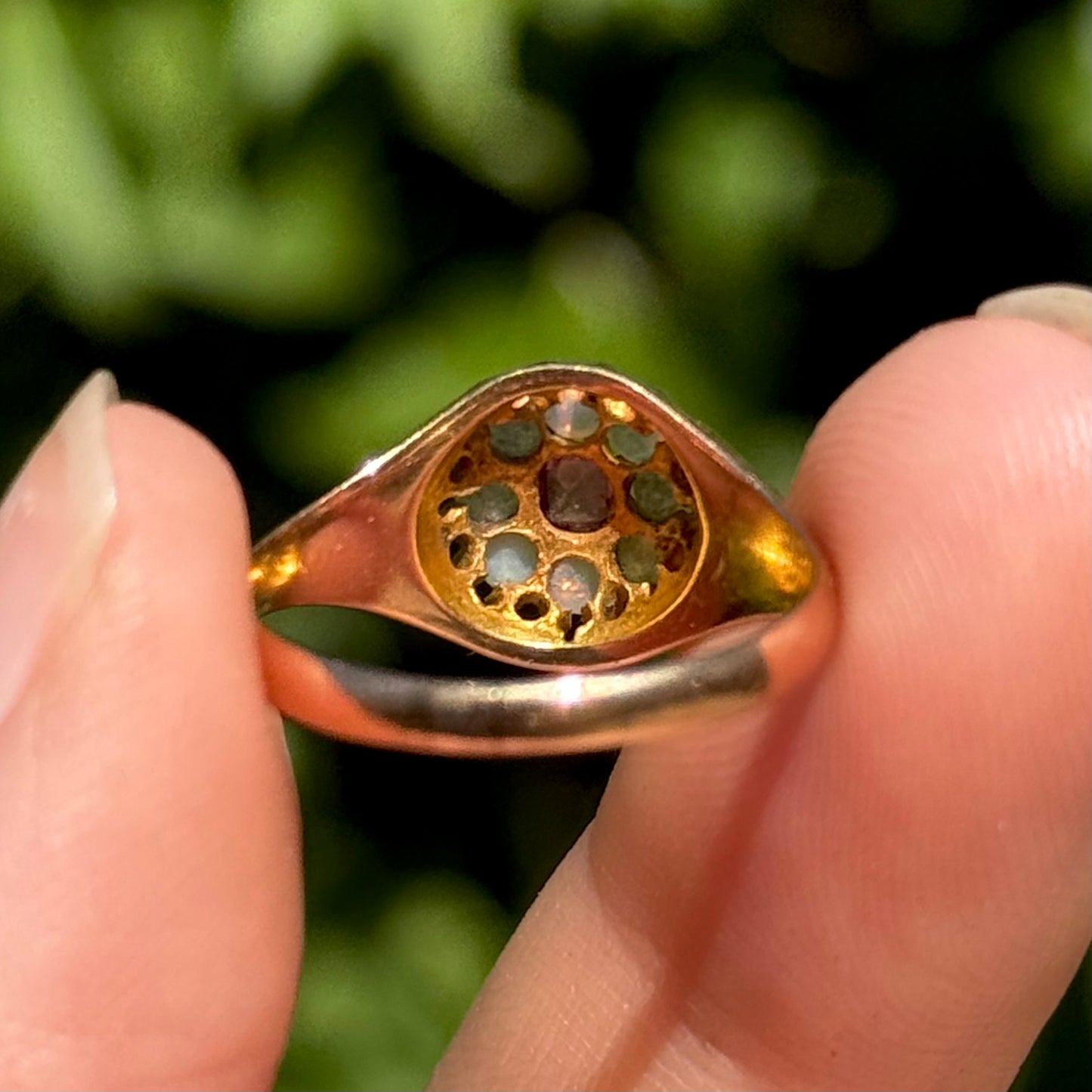 Antique Ruby & Opal Cluster Ring in 15 Carat Gold; Circa 1880