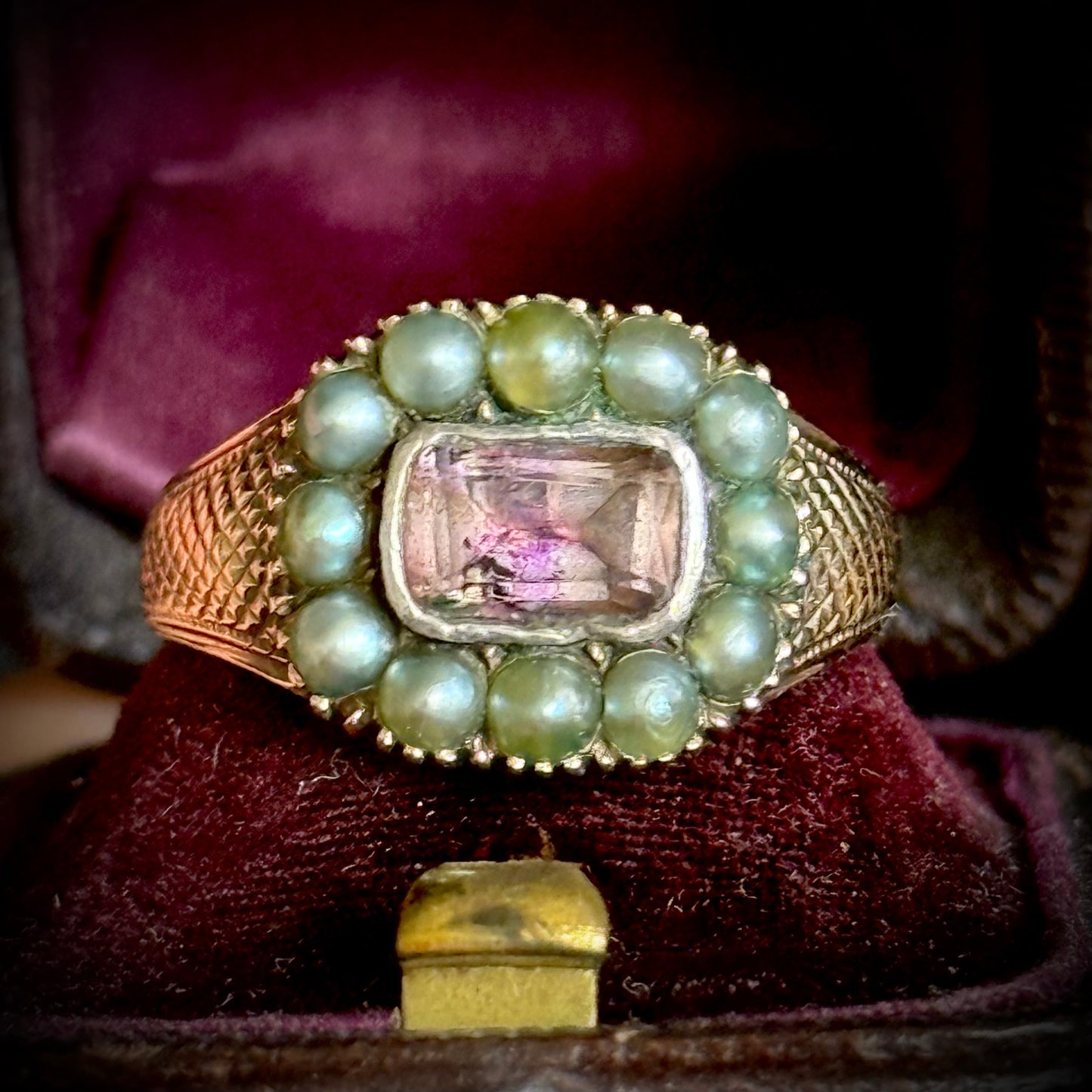 Antique Georgian Amethyst Mourning Ring; Circa 1813