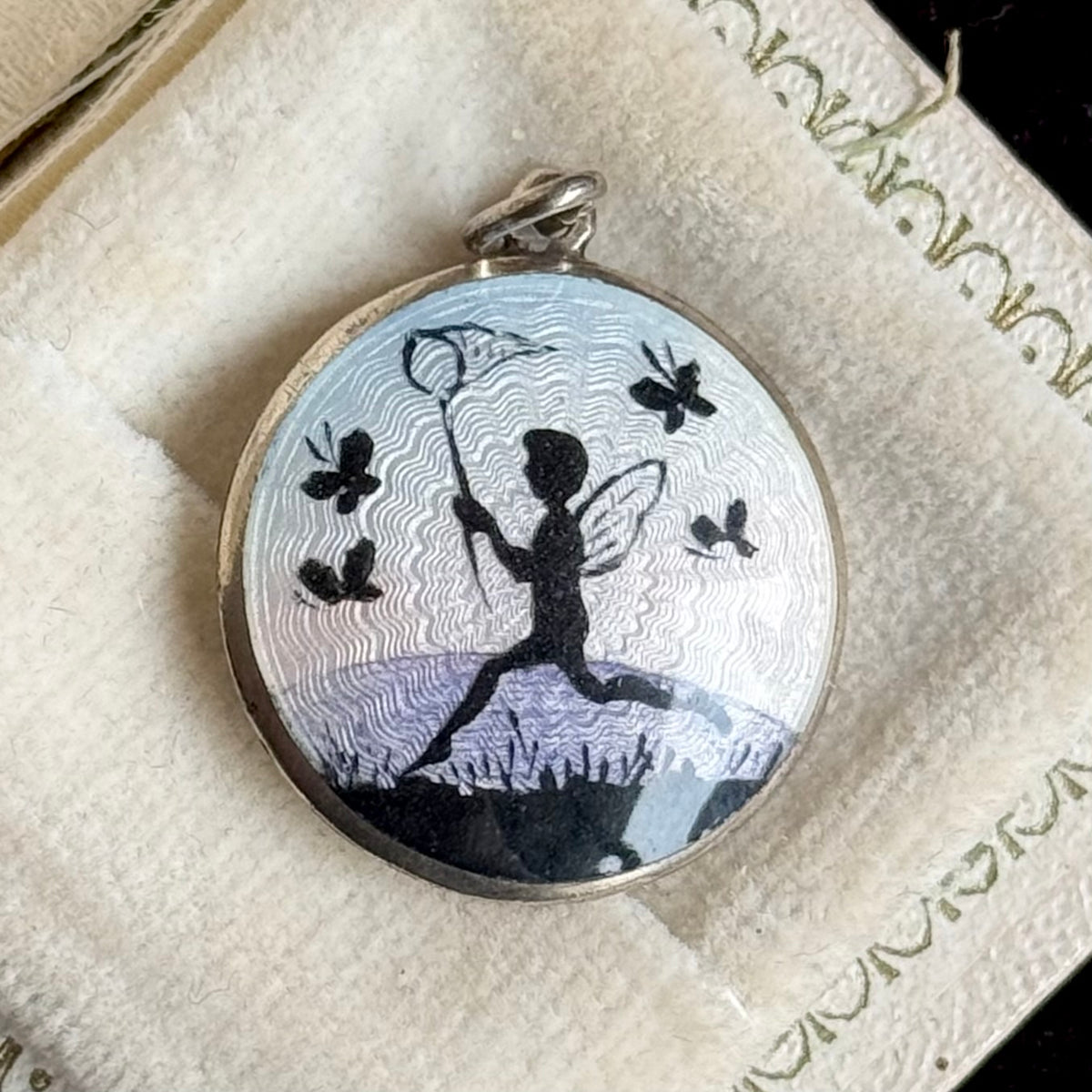 Antique Norwegian Enamel Fairy Pendant in Silver; Circa 1900