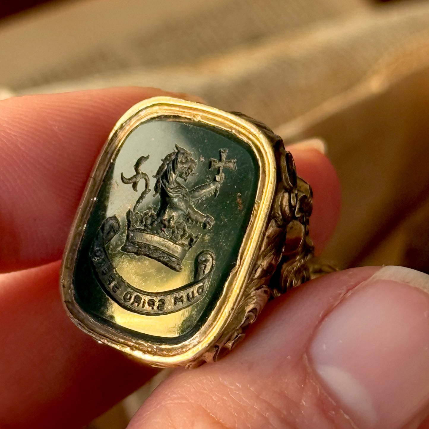 Antique Victorian Heraldic Bloodstone Intaglio fob