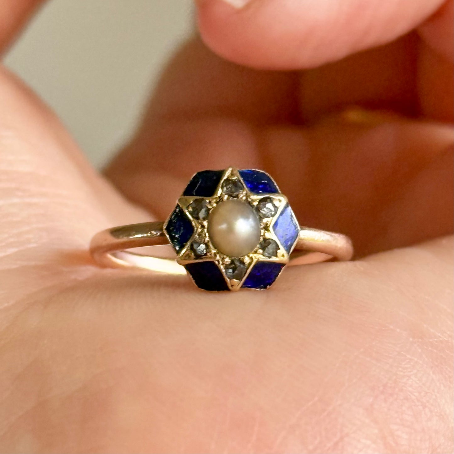 Enchanting Victorian Star Motif Diamond & Enamel Ring