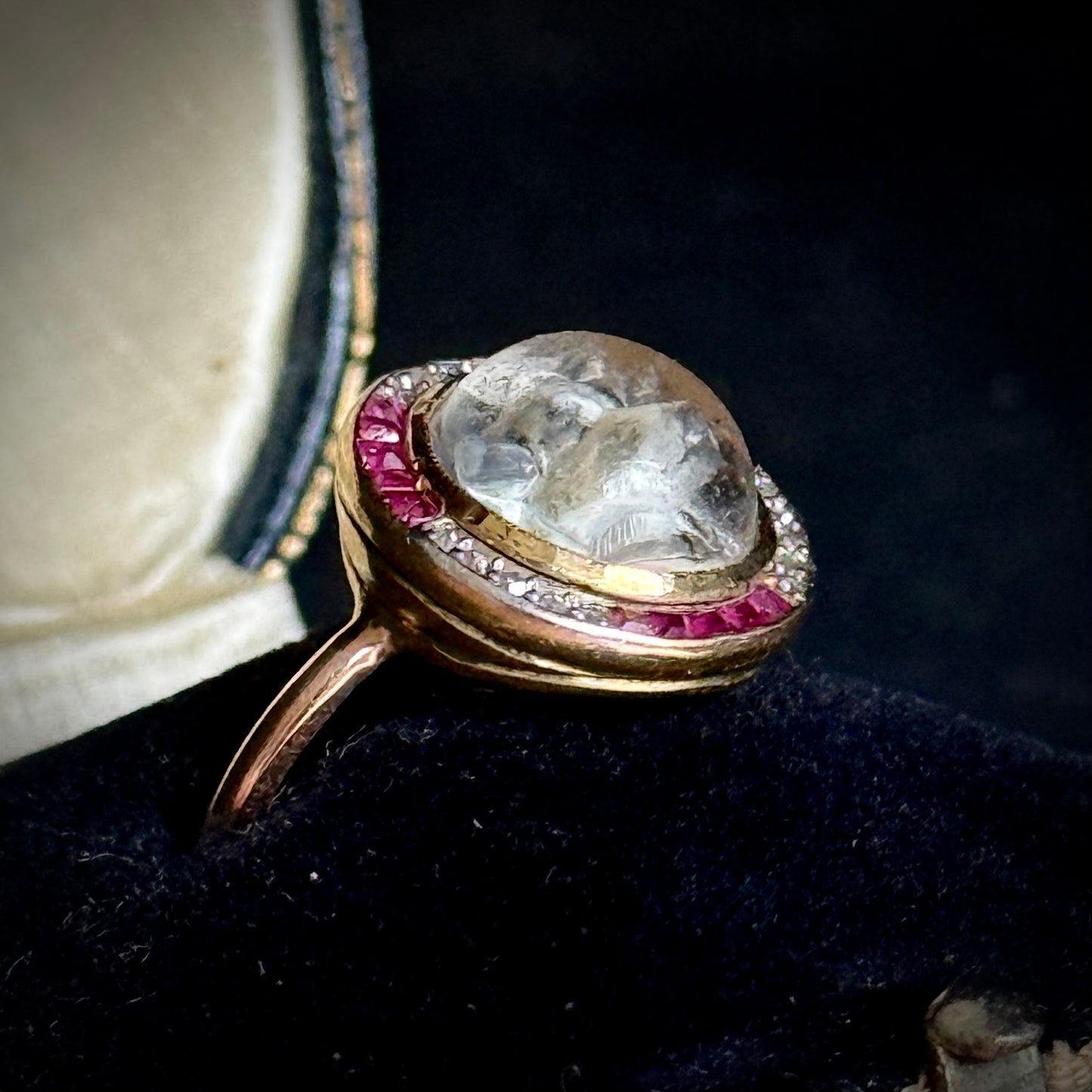 Victorian Essex Crystal, Diamond & Ruby Dog Ring, circa 1880