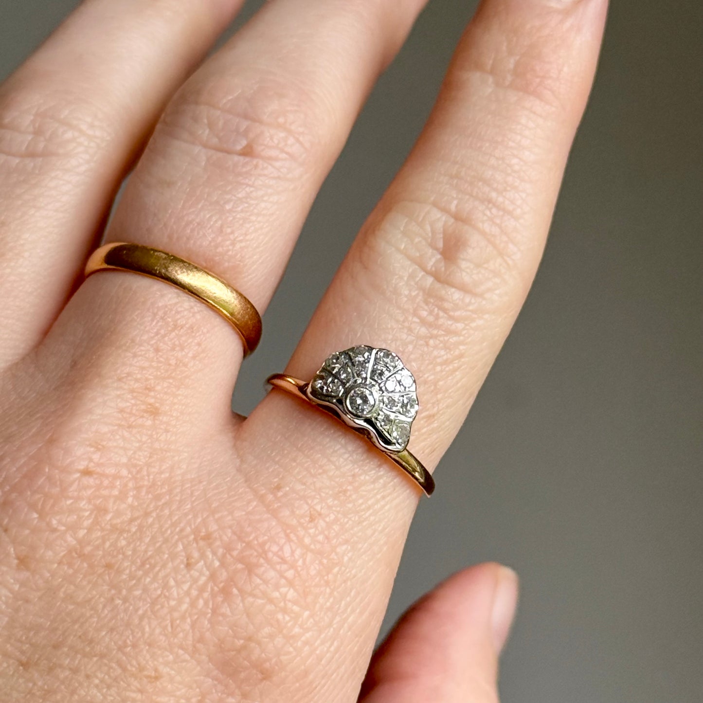 Art Deco Diamond Fan Ring in 9 Carat Gold; Circa 1920