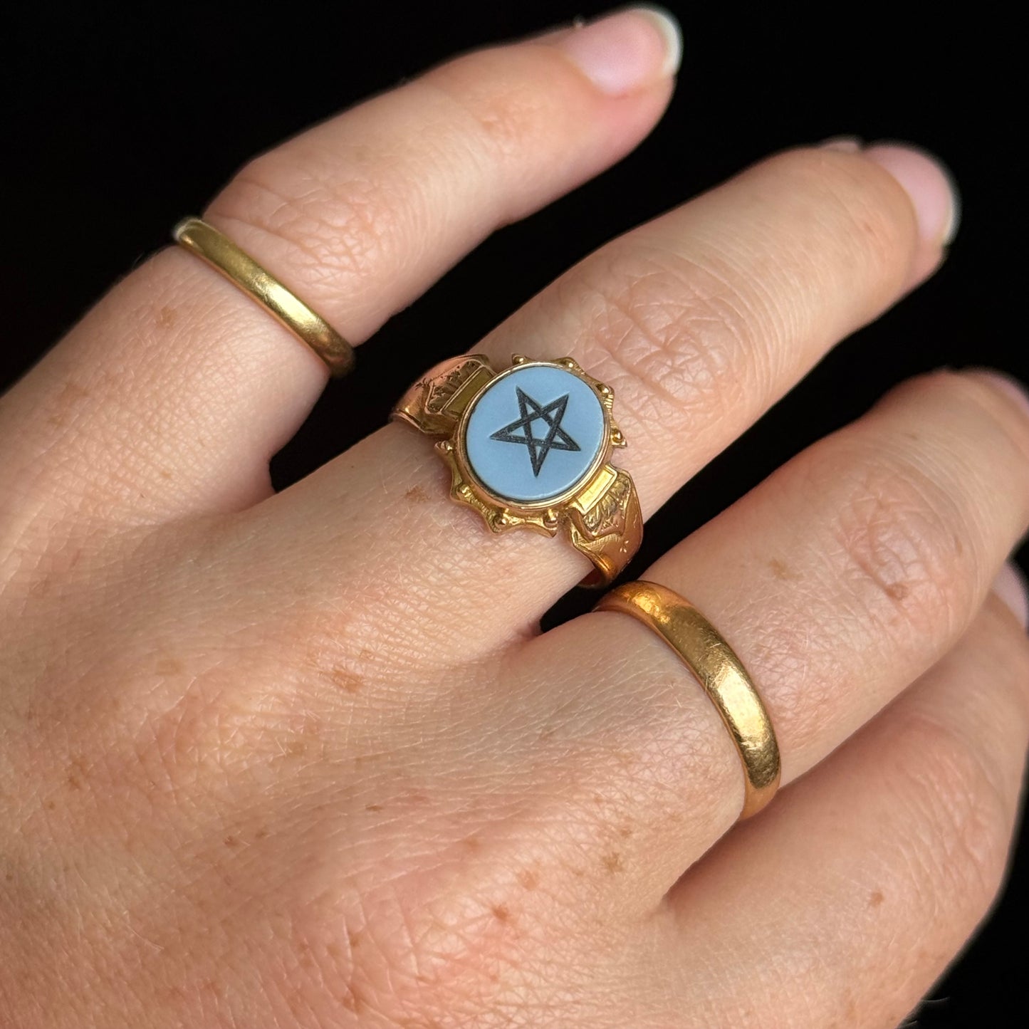 Antique Victorian Sardonyx Ring in 15 Carat Gold; Circa 1867