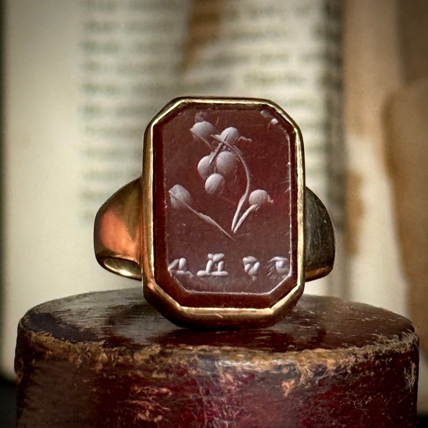 Antique 'Amor' Carnelian Intaglio Ring in 9 Carat Gold
