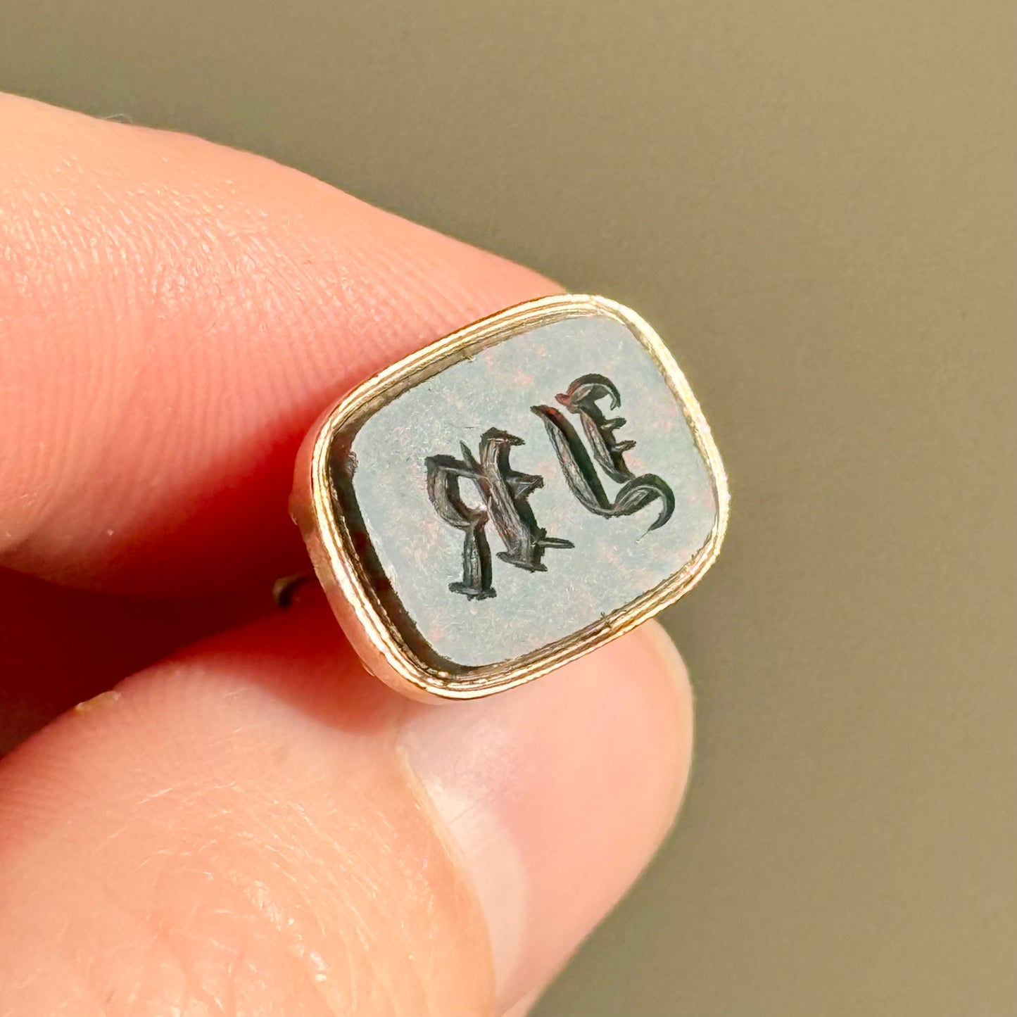 Antique Bloodstone Intaglio Fob in 9 Carat Gold; Circa 1897