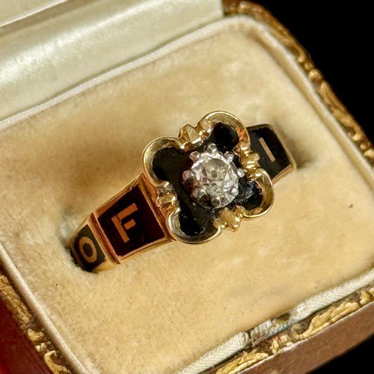 Antique Diamond Mourning Ring in 18 Carat Gol; Circa 1845