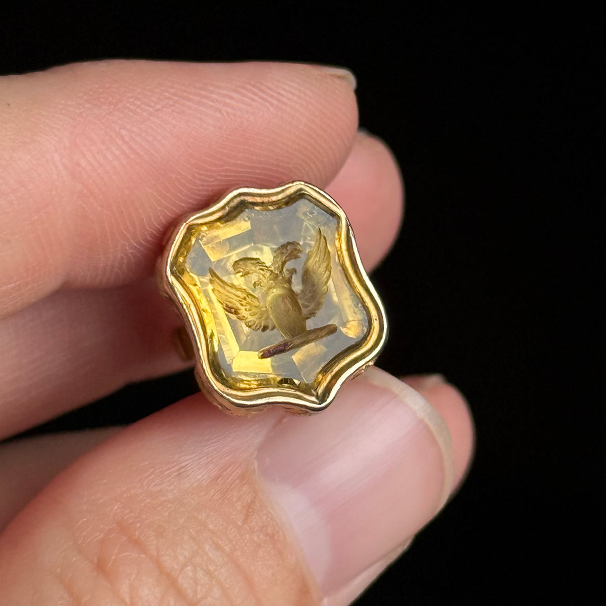 Antique Victorian Citrine Intaglio Fob Pendant; Circa 1860