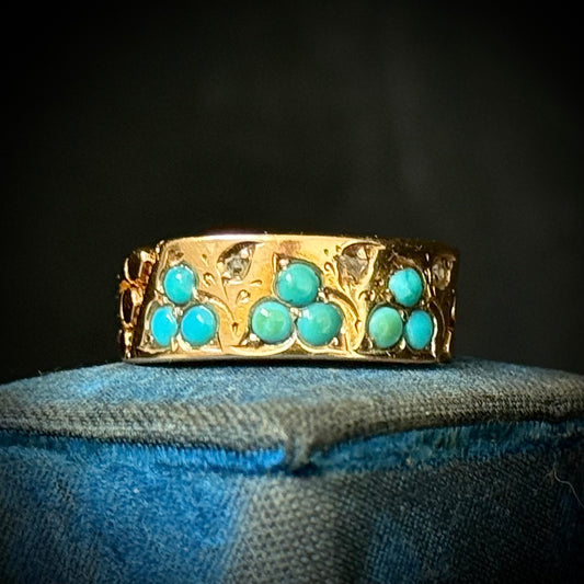 Victorian Turquoise & Diamond sentimental Ring in 15 Carat Gold
