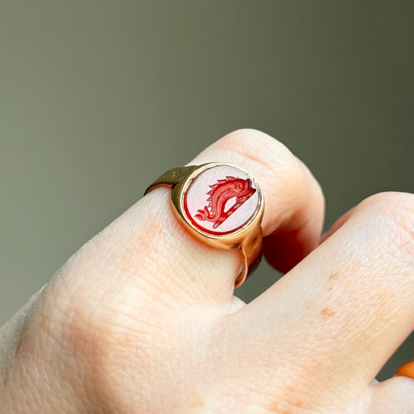 Edwardian Mythical Creature Intaglio Ring in 9 Carat Gold