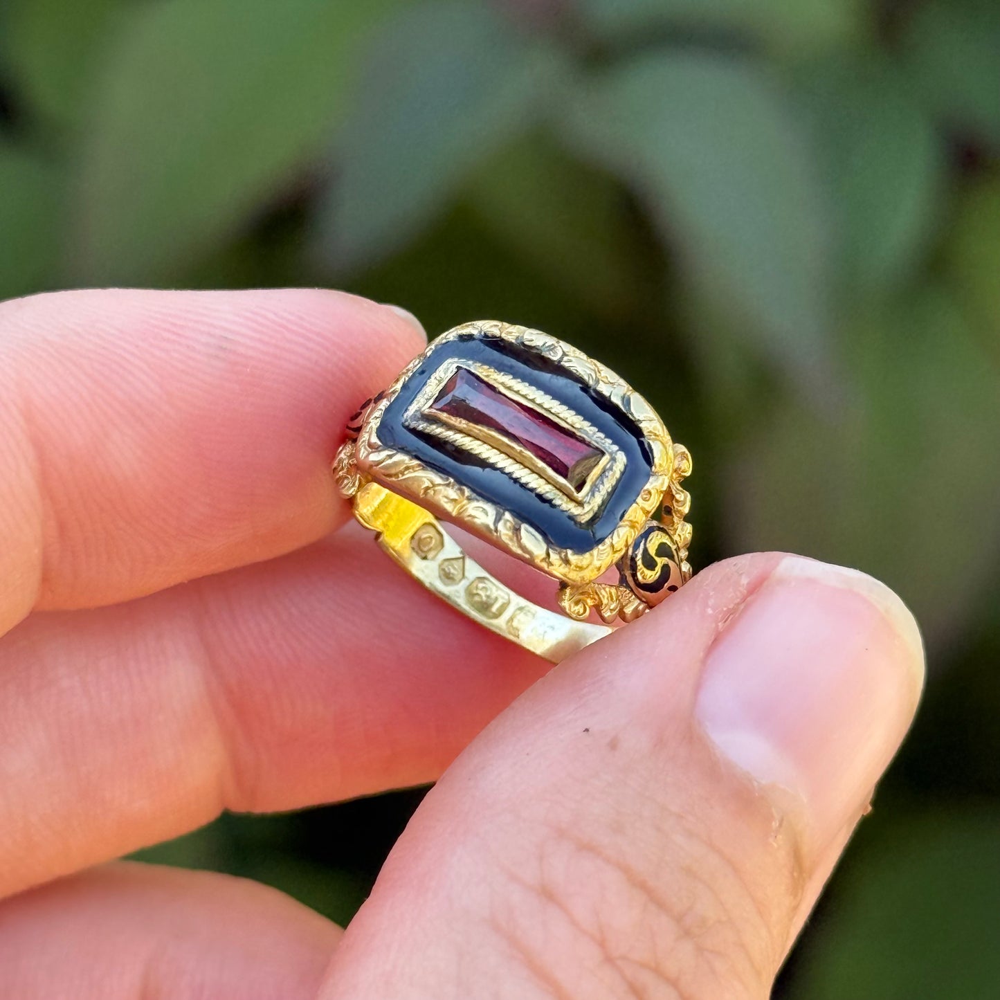 Georgian Garnet Mourning Ring; Circa 1829