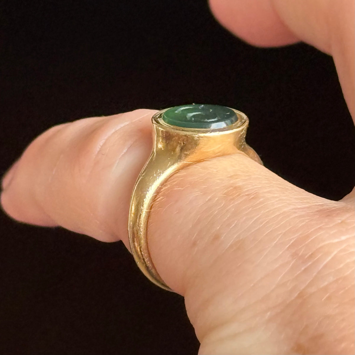 Antique Chalcedony 'B' Intaglio Ring in 18 Carat Gold; Circa 1880