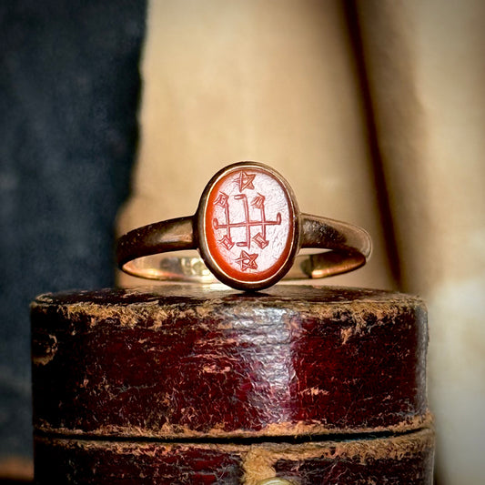 Edwardian Baha’i Ring Stone Ring in 9 Carat Rose Gold; Circa 1900