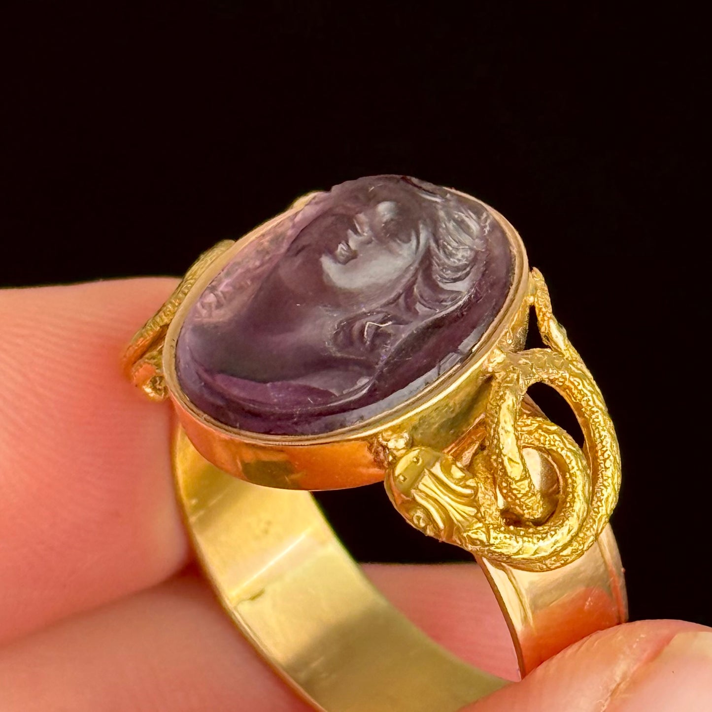 Antique Amethyst Goddess Hecate Cameo Ring