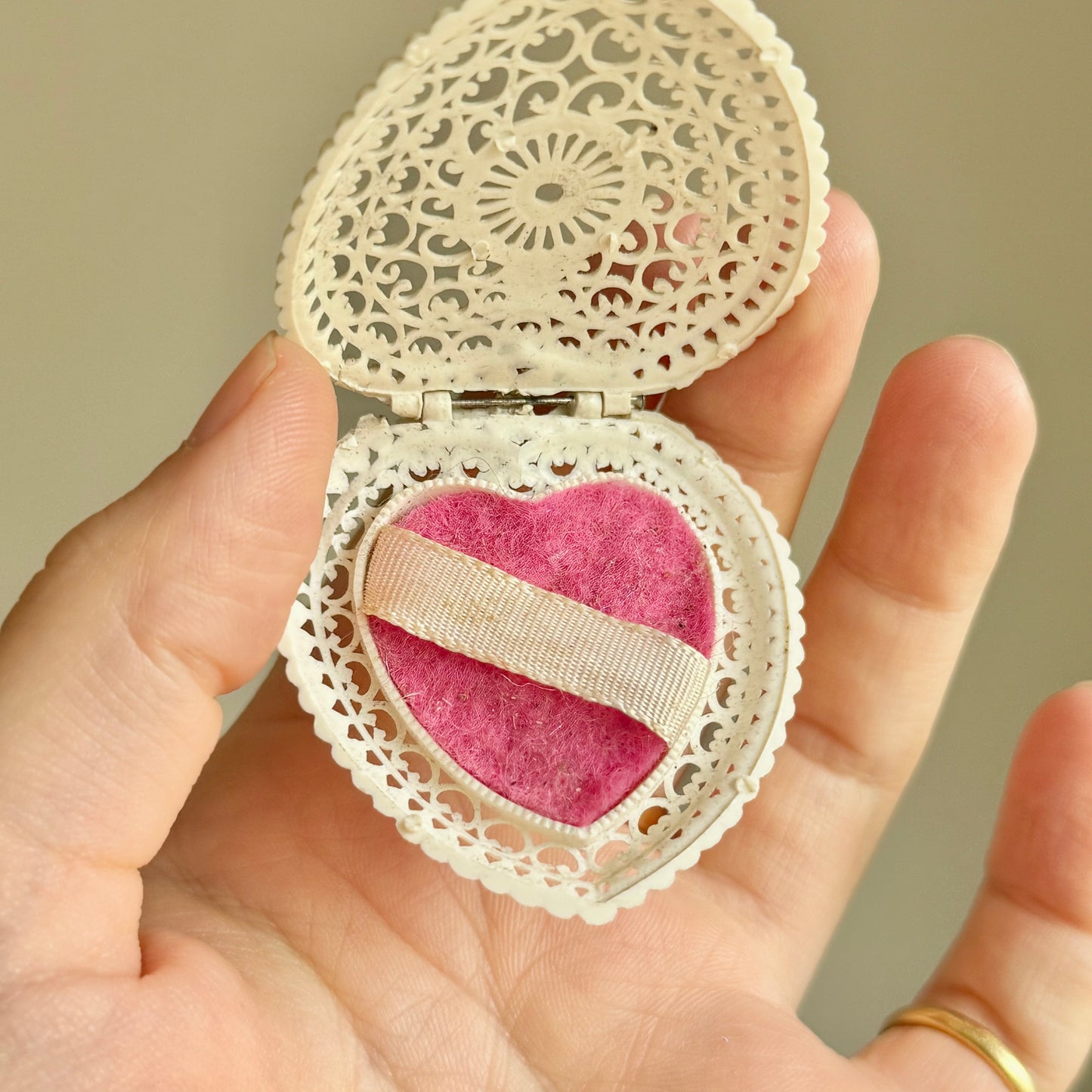 Vintage Early Plastic Filigree Ring Box