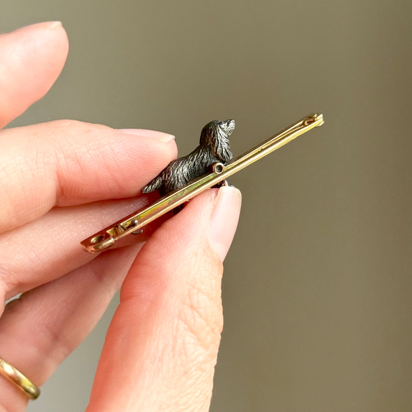 Antique Cocker Spaniel Brooch in 9 Carat Gold & Silver