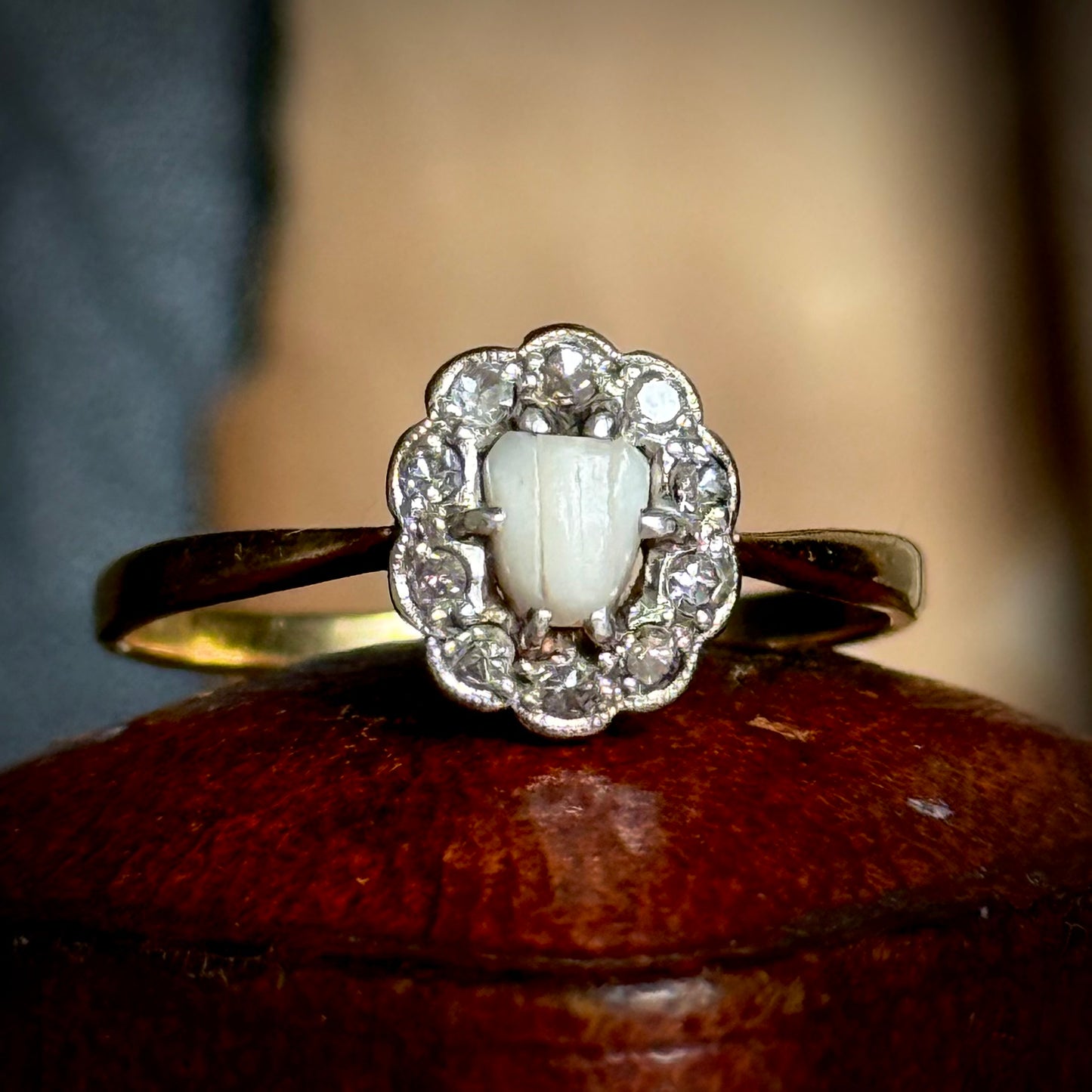 RARE Victorian Milk Tooth & Diamond Ring in 18 Carat Gold; Circa 1870