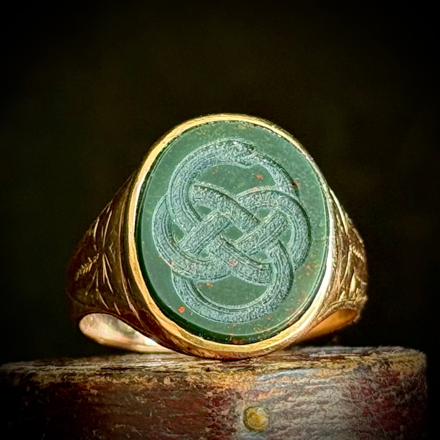 Antique Bloodstone Ouroboros Serpent Ring in 9 Carat Gold